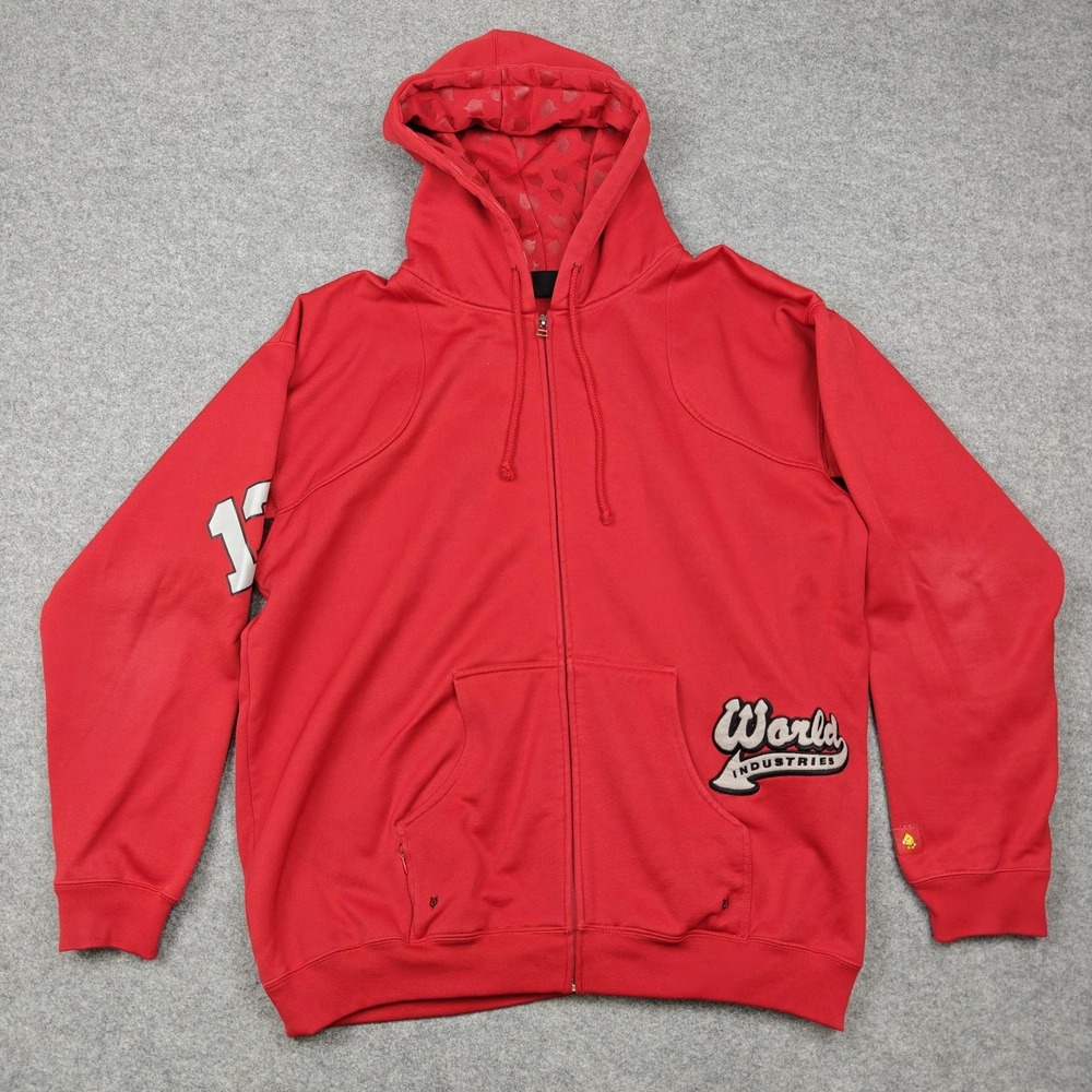 Vintage World Industries Hoodie‎ Mens XL Red Full Zip Fleece Skate Graphic Devil